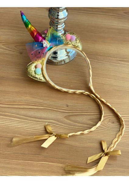 Uzun Örgülü Simli Çocuk Tacı, Unicorn Boynuzlu, Doğum Günü Kostümü, Sarı ve Beyaz fiyatları