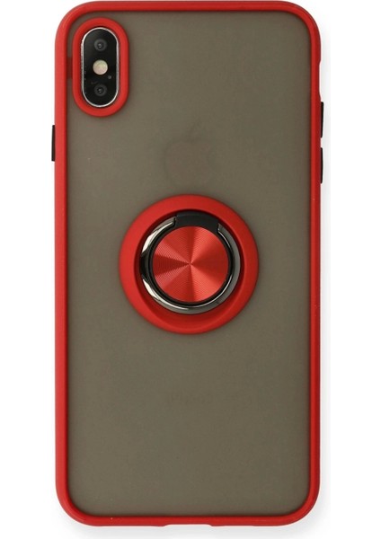 iPhone Xs Max Kılıf Montreal Yüzüklü Silikon Kapak - Kırmızı