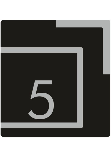 Kare Siyah Gümüş Aynalı Daire Kapı Numarası No:5, Turuncu Detaylı, Şık ve Modern Tasarım