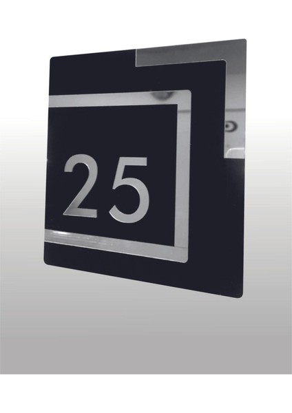 Kare Siyah Gümüş Aynalı Daire Kapı Numarası No:5, Turuncu Detaylı, Şık ve Modern Tasarım modelleri