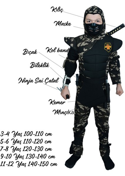 Yeşil Erkek Çocuk Ninja Kostümü, Eğlenceli ve Renkli Tasarım fiyatları