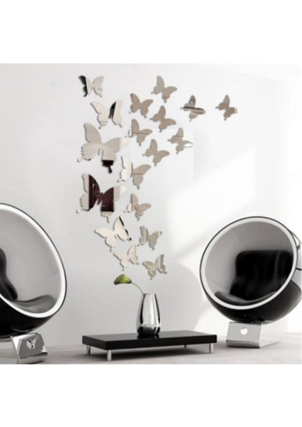 Parlak Gümüş Pleksi Kelebek Süsleri, 30 Adet, Dekoratif Duvar Süsleri