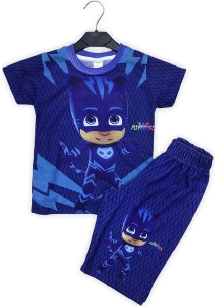 Mavi Unisex Çocuk Pijamaskeliler Kedi Şortlu Takım fiyatları