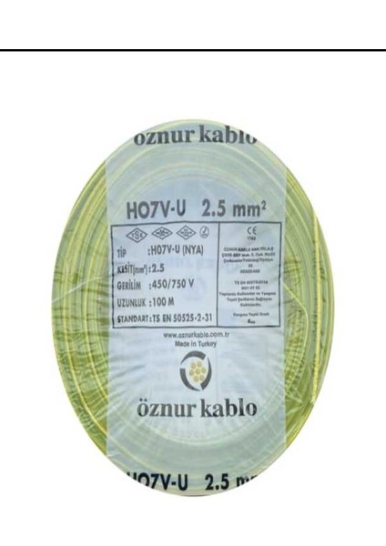 2.5mm Nya Sarı Bakır Tesisat Kablosu (100M Fiyatıdır)