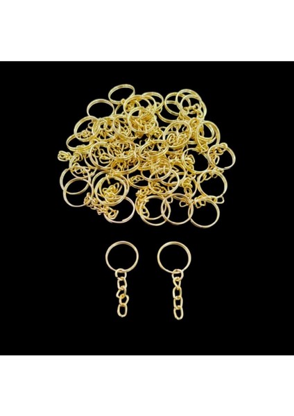 Turuncu 20MM Makrome Anahtarlık Halkası, 50 Adet Zincirli Set