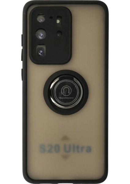 Samsung Galaxy S20 Ultra Kılıf Montreal Yüzüklü Silikon Kapak - Siyah