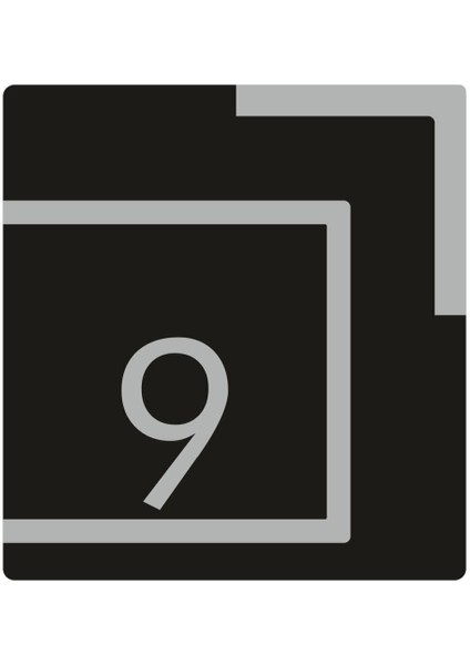 Kare Siyah Gümüş Aynalı Daire Kapı Numarası No:9, Pleksi, Turuncu Detaylı