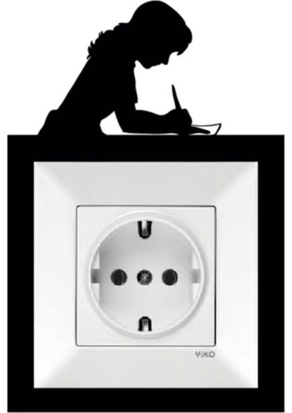 Okuyan Kız Priz ve Anahtar Çerçeve Süsü, Dekoratif ve Şık Tasarım, Siyah Renk