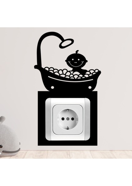 Bebek Figür Priz ve Anahtar Çerçeve Süsü, Siyah, 8,2×8,5 cm