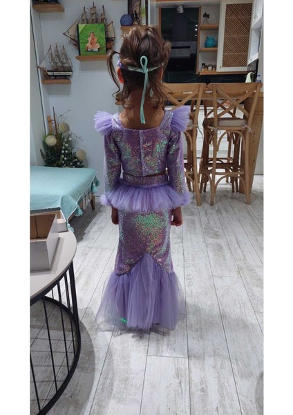 Mor Deniz Kızı Kostüm, Uzun Etek, Uzun Kollu, Çocuklar Için Renkli ve Şık Elbise modelleri