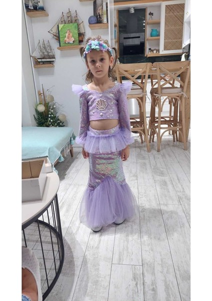 Mor Deniz Kızı Kostüm, Uzun Etek, Uzun Kollu, Çocuklar Için Renkli ve Şık Elbise fırsatları