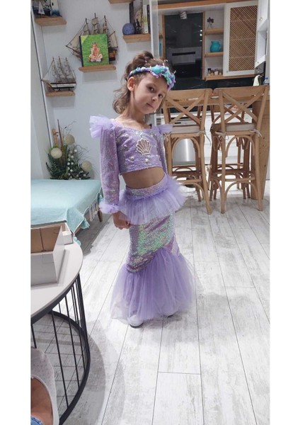 Mor Deniz Kızı Kostüm, Uzun Etek, Uzun Kollu, Çocuklar Için Renkli ve Şık Elbise indirimleri