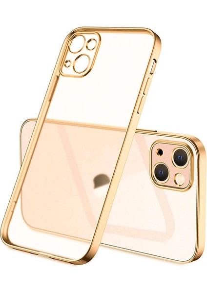 iPhone 13 Mini Renkli Kenar Şeffaf Kılıf Kamera Korumalı Silikon KILIF-(1903)