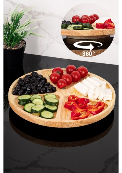Ahşap 5 Bölmeli Sunum Tabağı, Çok Amaçlı Çerezlik ve Kahvaltılık Stant 30 cm