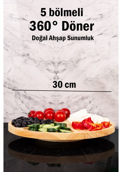 Ahşap 5 Bölmeli Sunum Tabağı, Çok Amaçlı Çerezlik ve Kahvaltılık Stant 30 cm fiyatları
