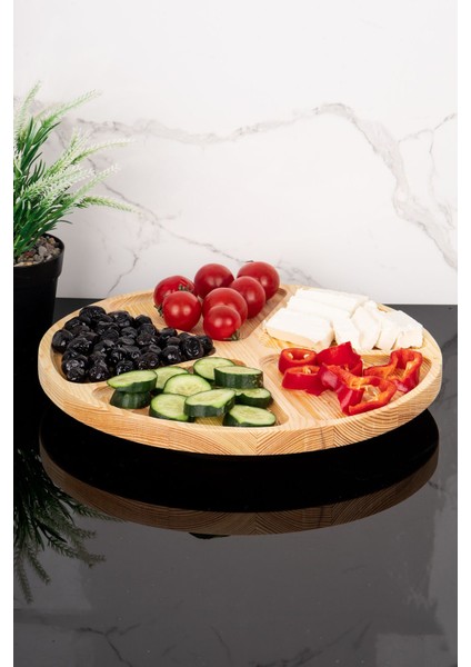 Ahşap 5 Bölmeli Sunum Tabağı, Çok Amaçlı Çerezlik ve Kahvaltılık Stant 30 cm