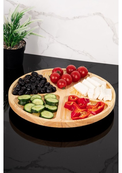 Ahşap 5 Bölmeli Sunum Tabağı, Çok Amaçlı Çerezlik ve Kahvaltılık Stant 30 cm