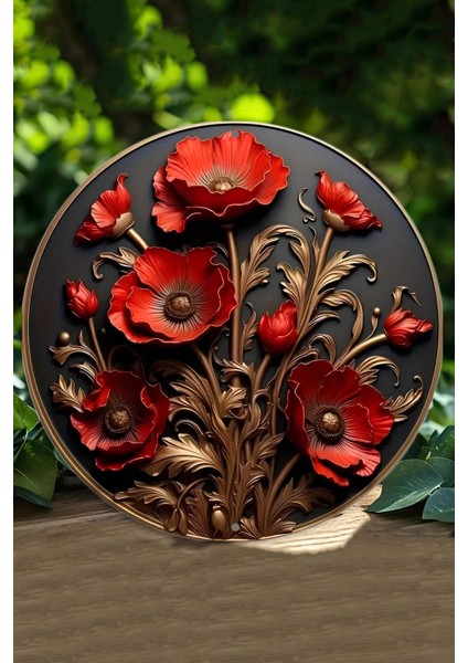 Kırmızı Çiçek Kabartmalı Mdf Duvar Süsü 20 Cm, 3D Görünüm, Dekoratif Parça