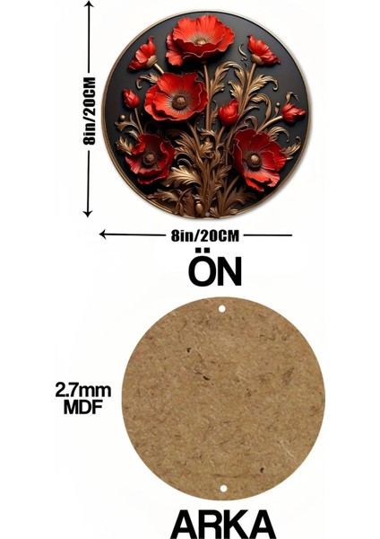 Kırmızı Çiçek Kabartmalı Mdf Duvar Süsü 20 Cm, 3D Görünüm, Dekoratif Parça indirimleri