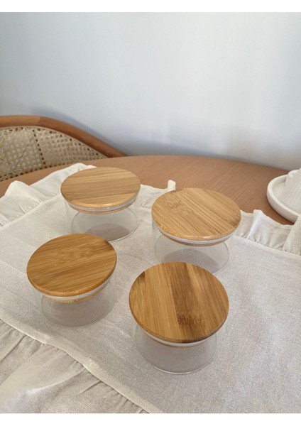 Bambu Kapaklı Vakumlu Cam Kahvaltılık Seti, 400 ml ve 300 Ml, Şık ve Kullanışlı.