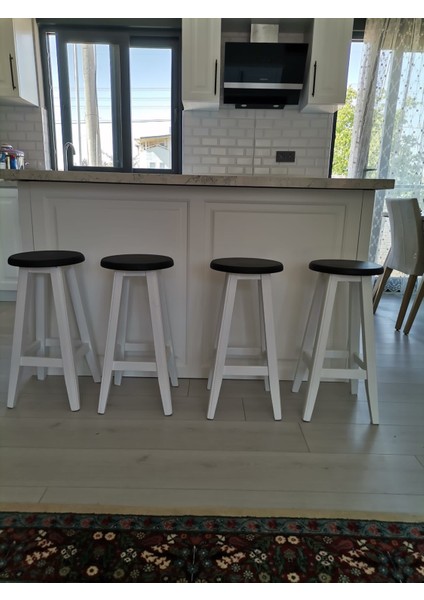 -Siyah-Beyaz Ahşap Tabure - Bar Tabure ( 70 cm ) 1 Adet