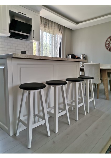 -Siyah-Beyaz Ahşap Tabure - Bar Tabure ( 70 cm ) 1 Adet fiyatları