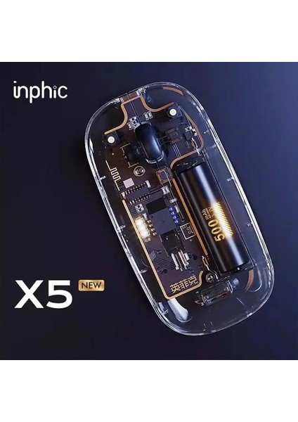 Inphic X5 Kablosuz Fare Şarj Edilebilir Sessiz Kullanım 2.4g Transparan USB MOUSE-(1903)
