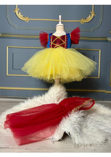 Mini Prenses Kostüm, Bebek Elbise ve Pelerin, Sarı Renkli, Tatlı ve Şık Tasarım