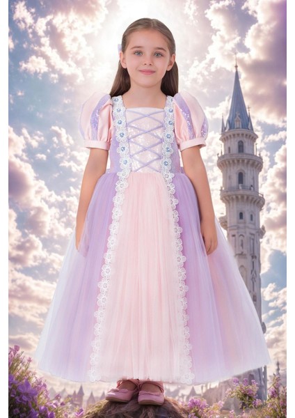 Lila Renk Kız Çocuk Rapunzel Elbise, 3-7 Yaş Uyumlu, Şık ve Rahat Tasarım