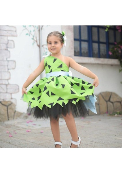 Kız Çocuk Açık Yeşil Çakmak Taş Elbise, Özel Günler Için Şık ve Rahat Kostüm