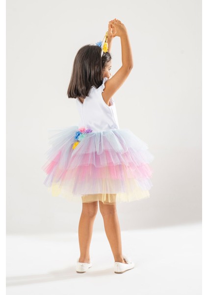 Renkli Unicorn ve Gökkuşağı Kız Çocuk Doğum Günü Elbisesi & Parti Kostümü modelleri