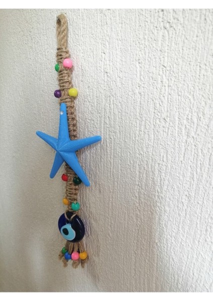 Mavi Yıldız Nazar Boncuklu Makrome Duvar Dekoru, El Yapımı, Şık ve Doğal Tasarım fırsatları