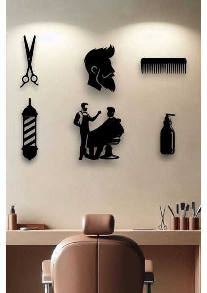 Siyah Ahşap Duvar Dekoru, Erkek Kuaförü ve Berber Dükkanı Için Şık Tasarım