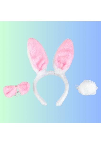 Çocuk Tavşan Kostüm Seti, 3 Parça, Beyaz, Takım, Yılsonu Etkinliği, Sevimli, Rahat