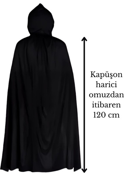 Siyah Kapüşonlu Cadı Pelerini 120 cm - Çocuk ve Yetişkin Halloween ve Parti Aksesuarı fiyatları