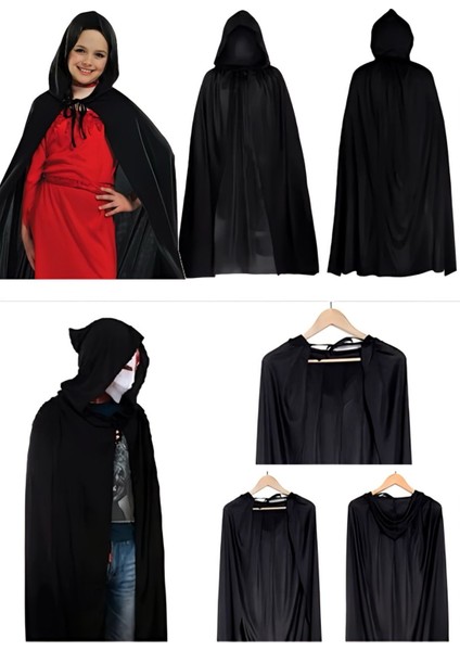 Siyah Kapüşonlu Cadı Pelerini 120 cm - Çocuk ve Yetişkin Halloween ve Parti Aksesuarı fırsatları