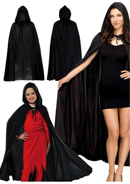 Siyah Kapüşonlu Cadı Pelerini 120 cm - Çocuk ve Yetişkin Halloween ve Parti Aksesuarı indirimleri