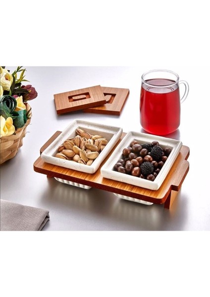 2'li Ahşap Dörtgen Kahvaltılık ve Çerezlik Takımı, Şık ve Kullanışlı Set
