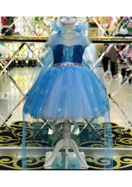 Mavi Tül Pelerinli Elsa Kostümü, Taç Hariç, Çocuklar Için Rüya Gibi Giyim