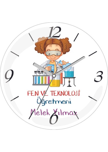 Kişiye Özel Fen ve Teknoloji Öğretmeni Tüpler Çap 30 Bombeli Gerçek Cam Duvar Saati
