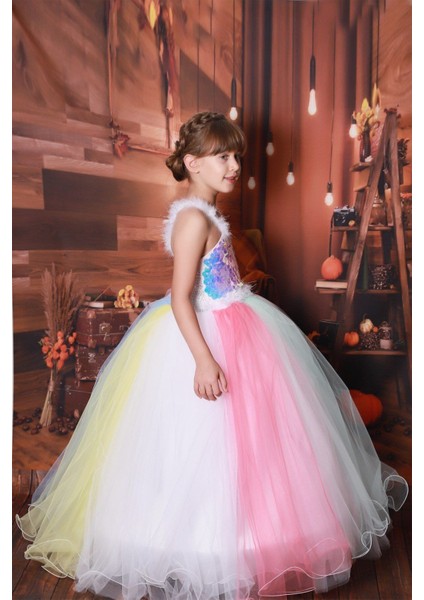 Beyaz Unicorn Kostüm, Kasnaklı ve Kabarık, Çocuklar Için Eğlenceli Giyim. fiyatları