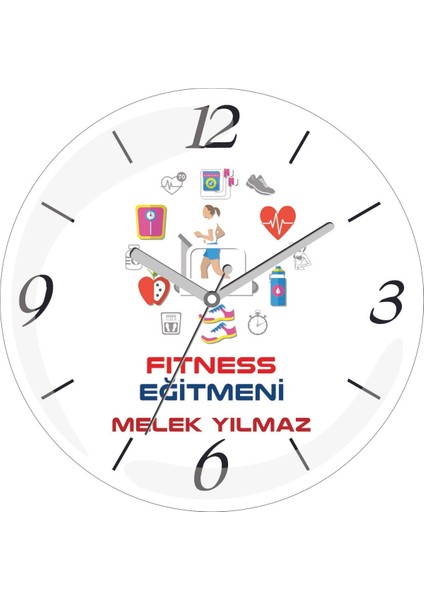Kişiye Özel Fitness Eğitmeni Çap 30 Bombeli Gerçek Cam Duvar Saati