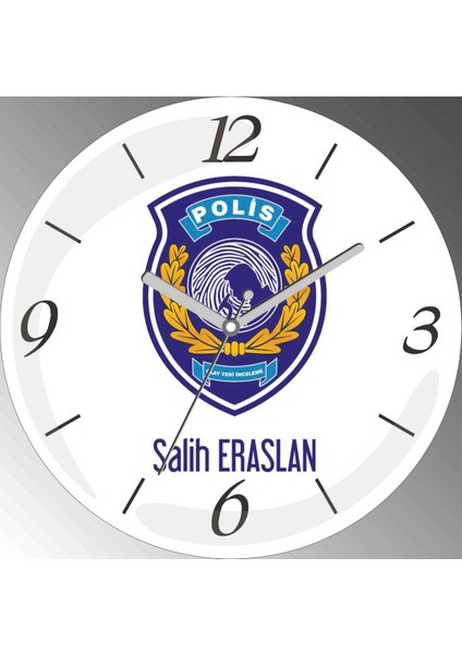 Kişiye Özel Polis Olay Yeri Inceleme Çap 30 cm Sessiz Akar Bombeli Gerçek Cam Duvar Saati