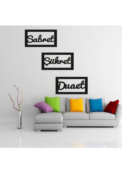 3D Siyah Üçlü Duvar Panosu, Sabret Şükret Dua Et Tasarımı