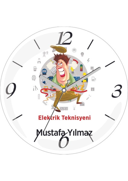 Kişiye Özel Elektrik Teknisyeni Çap 30 Bombeli Gerçek Cam Duvar Saati