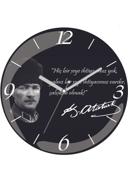 Atatürk Sessiz Akar Bombeli Gerçek Cam Duvar Saati