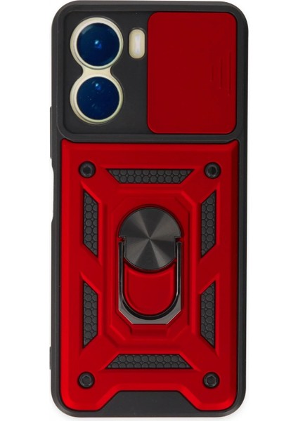 Vivo Y16 Kılıf Pars Lens Yüzüklü Silikon - Kırmızı