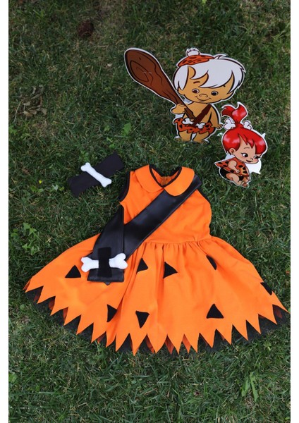 Turuncu Renkli Şık Doğum Günü Elbisesi, Çocuklar Için Özel Tasarım