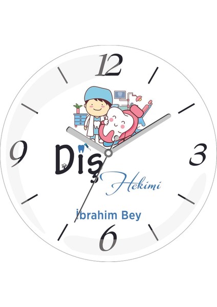 Kişiye Özel Diş Hekimi Diş Doktoru Çap 30 Bombeli Gerçek Cam Duvar Saati