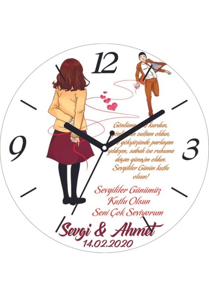 14 Şubat Bizim Için Var Hayatım Bombeli Gerçek Cam Duvar Saati